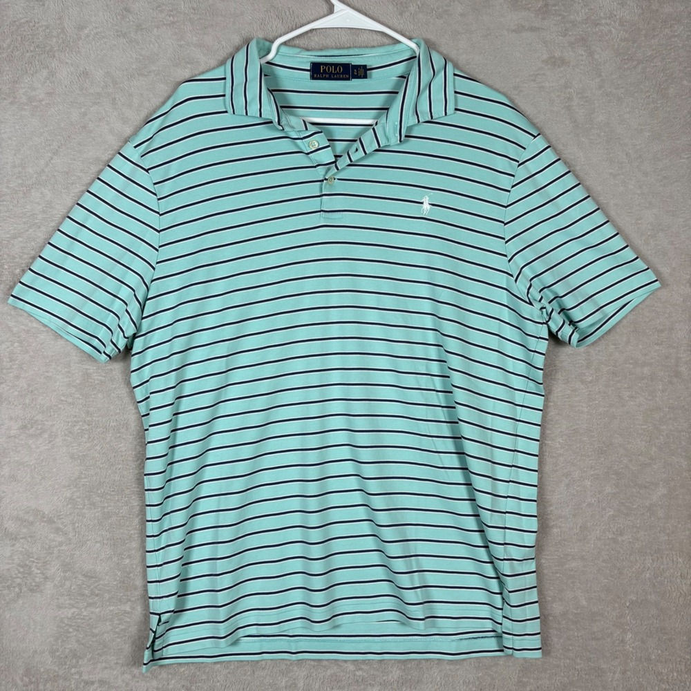 Polo Ralph Lauren Polo Shirt Mens XL Mint Green Navy Striped Pony Short Sleeve
